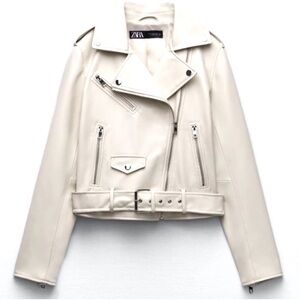 Zara Women's Cream Leather Jacket